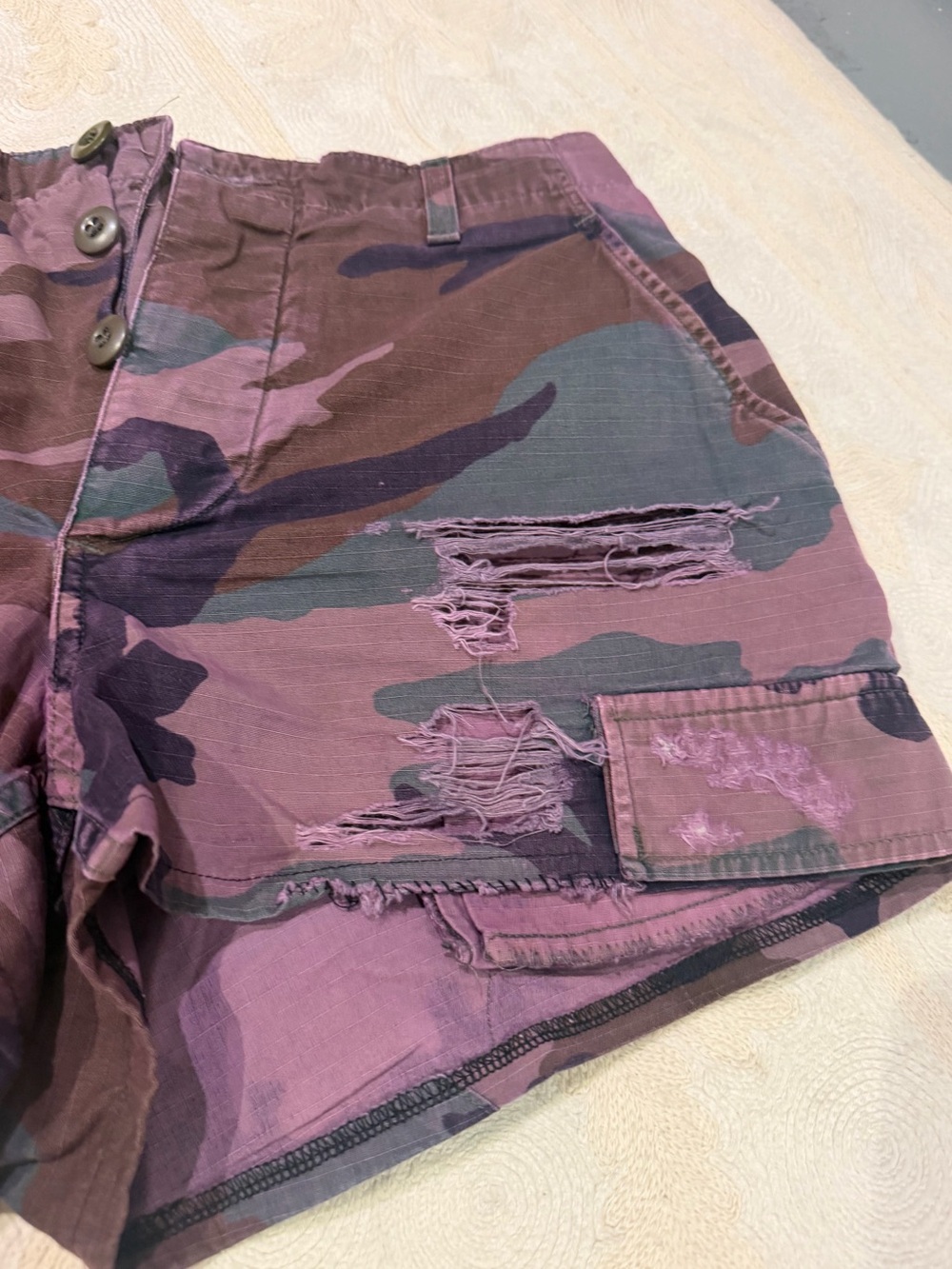 LF OOAK Furst of a kind  Camouflage Distressed Cargo Shorts